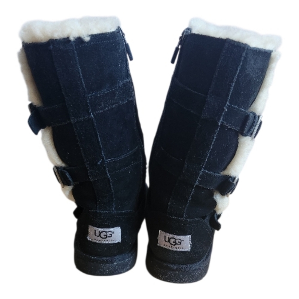 UGG Australian Black Maddie Or Maddi II Boots with Cream Shearling